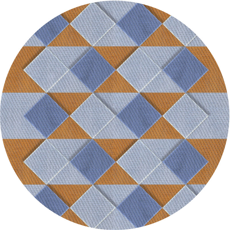 Tapis géométrique bleu / brun clair Leyden, Rond 7 pi