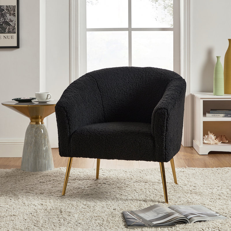 Dawson Boucle Barrel Chair With Metal Legs, Black 100% Polyester