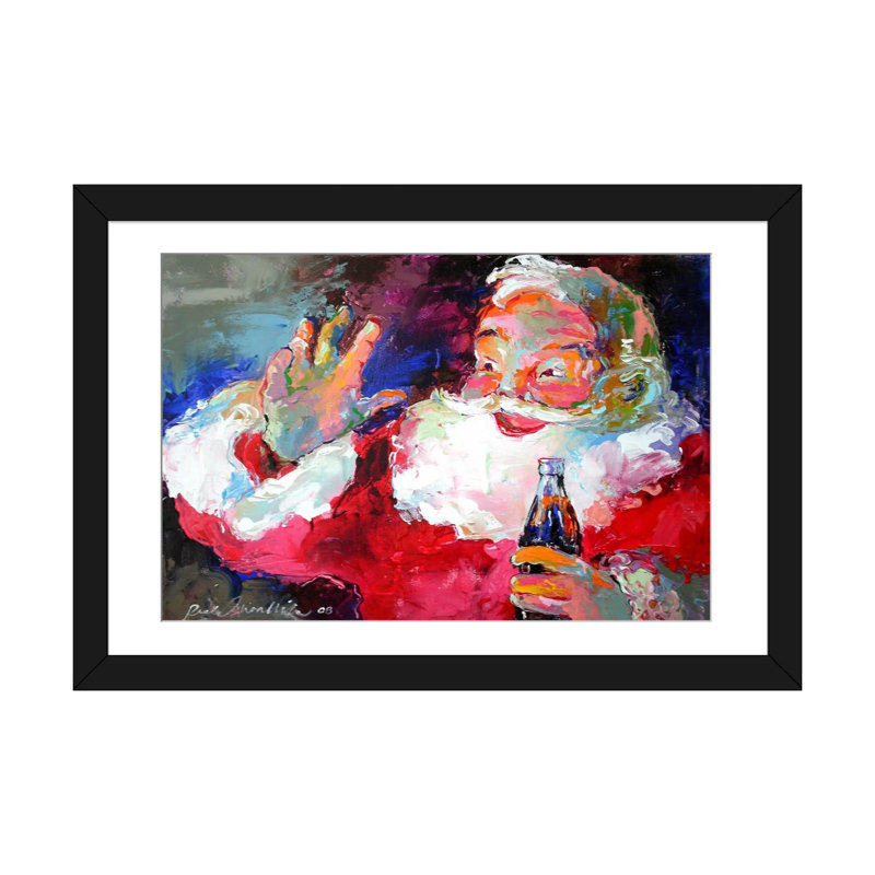 Impression-père noël, H 16 po x l 24 po x P 1 po, Papier avec cadre noir, Blanc