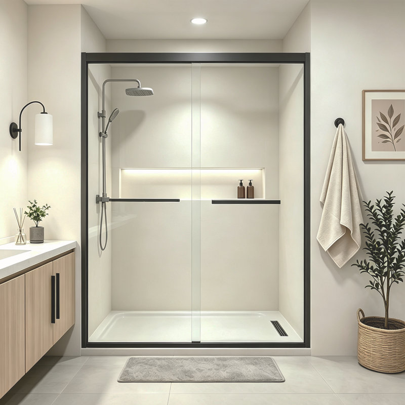 56-60" Wide X 72" High Double Sliding Glass Shower Door With Clear Glass