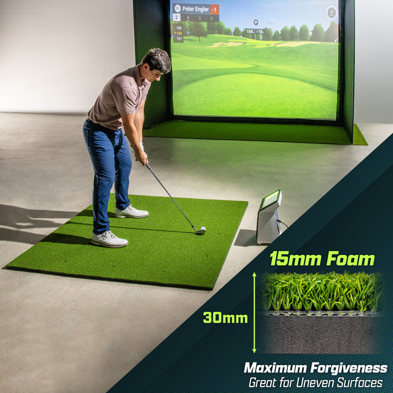 Tapis de golf GoSports - tapis d'entraînement en gazon artificiel PRO 5 x 5 pi - 15 mm pour la pratique de la balançoire intérieure / extérieure, comprend 3 tés en caoutchouc