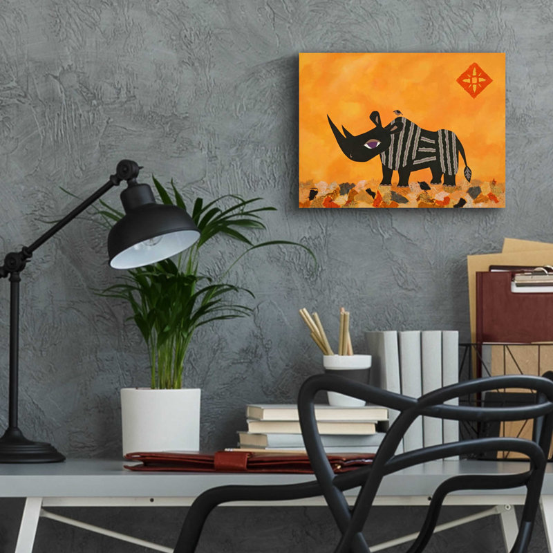 " Rhino With Summer Sky " by Casey Craig, 12" H x 16" W x 0.13" D