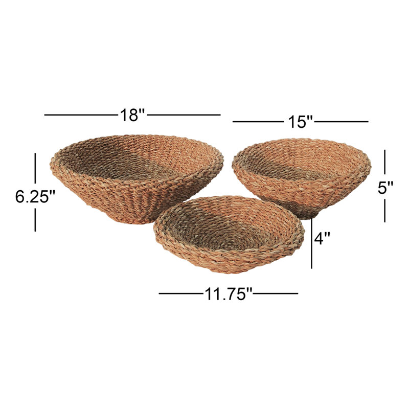 Seagrass Shallow Tapered Baskets, Set Of 3