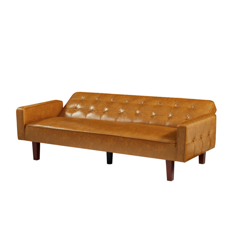 Canapé-lit convertible en cuir synthétique 74,4 po, brun, Brown