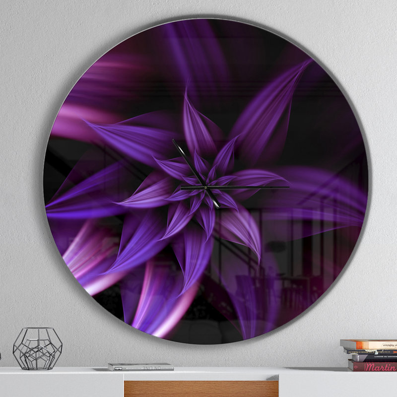 Fractale fleur mauve - horloge murale moderne, Surdimensionné