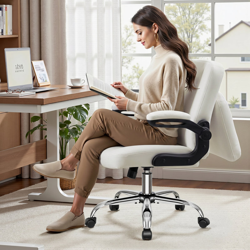 Chaise de bureau ergonomique en cuir synthétique Criss Cross avec dossier rabattable et accoudoirs, Velours gris