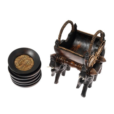 Wood 1 Piece Coaster Set With Holder
