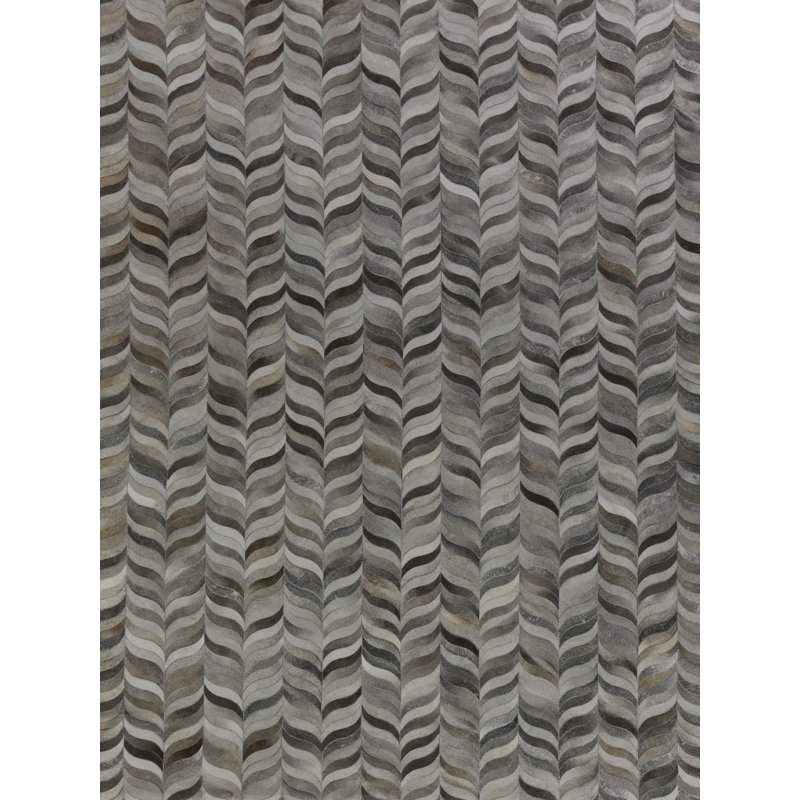 Natural Hide Cowhide Geometric Area Rug in Silver, Rectangle 8' x 11'