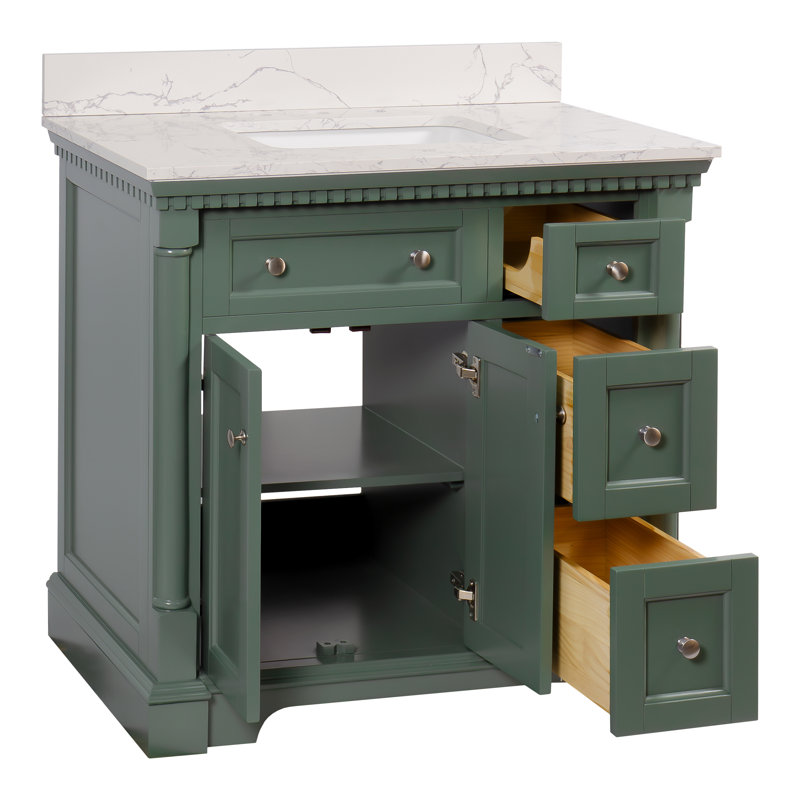 Ensemble de meuble-lavabo simple 36 po Fossen, Vert sauge, Marbre d'ingénierie