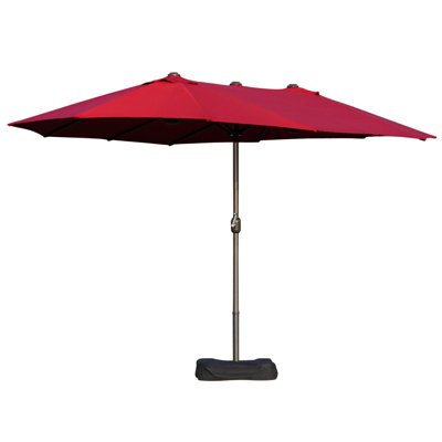 Patio Umbrella 15' - Steel Rectangular Double Sided Outdoor Protection Umbrella. Easy Crank Operation, Wine Red For Pool Deck Shelter Blocking, Crank,
