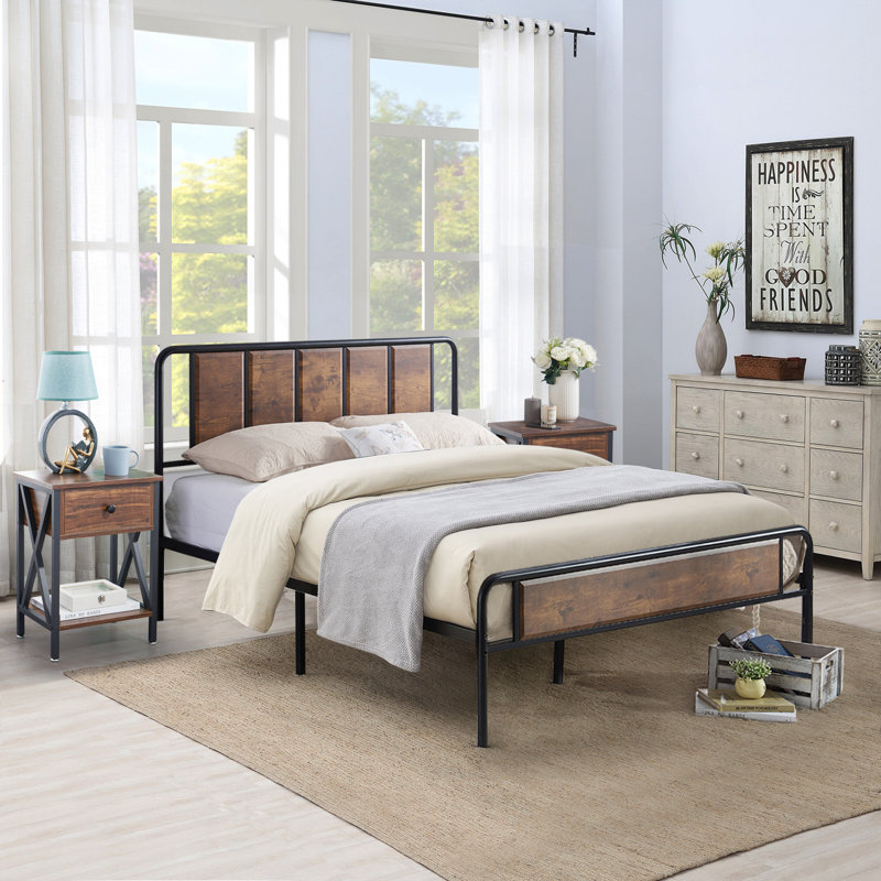 Ensemble de chambre avec lit plateforme 3 pièces Kempst, Brun / noir, Grand