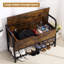 Lift-Top Shoe Storage Bench – 2-Tier Wooden Shoe Rack with Hidden Compartment, Sturdy Metal Frame Organizer for Entryway, Hallway, Bedroom, Closet – Vintage Smoked Wood + Black