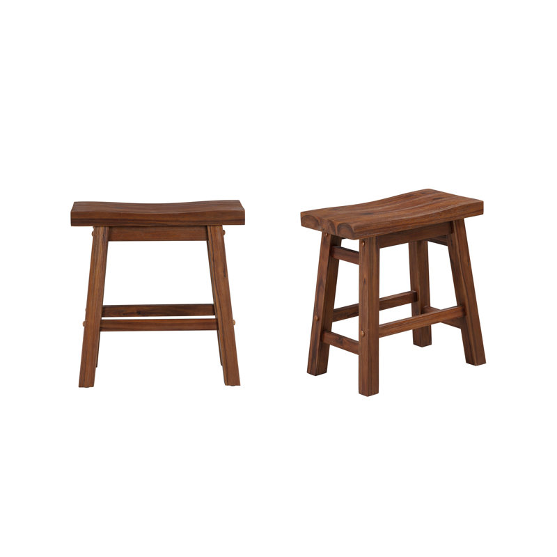 Alessandro Counter Stool with Solid Wood Frame, Chestnut Wire-Brush, Short Stool (18" Seat Height), 2