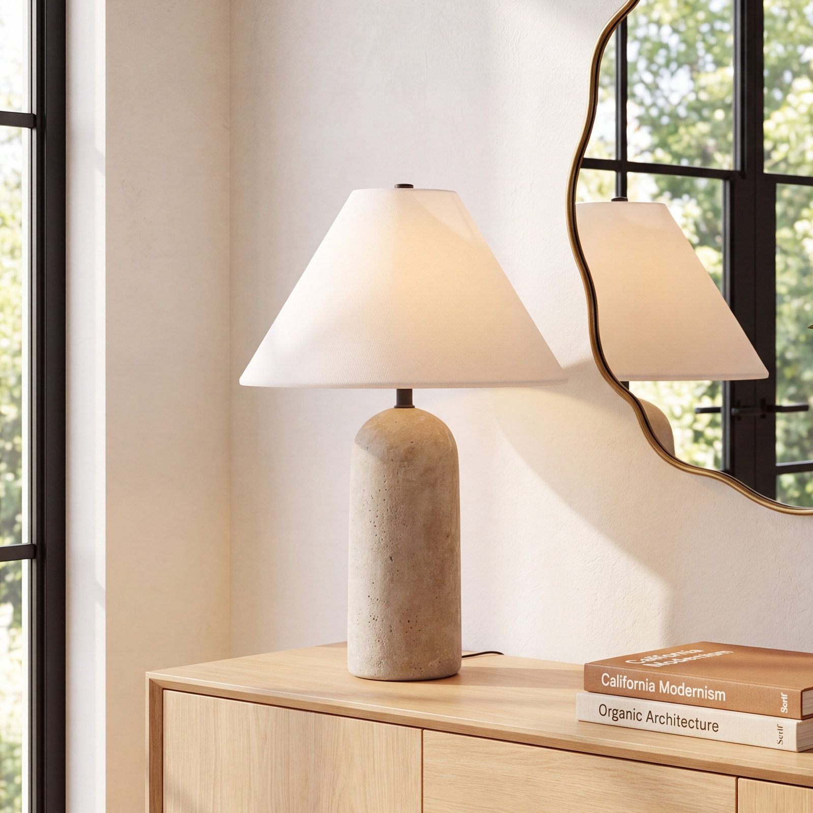 Astere Travertine Table Lamp, 25" H x 16" W x 16" D