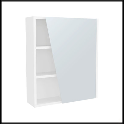 Armoire à pharmacie blanche avec porte en miroir et rangement ouvert