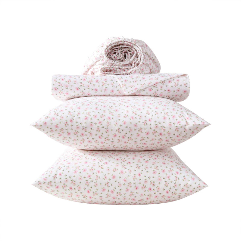 Ensemble de draps en percale de coton Laura Ashley, Ensemble de draps pour grand lit avec deux taies d, Little Ditsy - rose