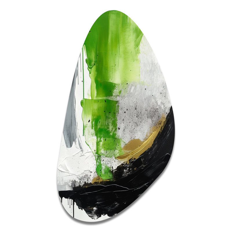 Encadrement géométrique vert et noir I - impression asymétrique en marbre sur métal, décoration murale moderne de forme irrégulière en métal