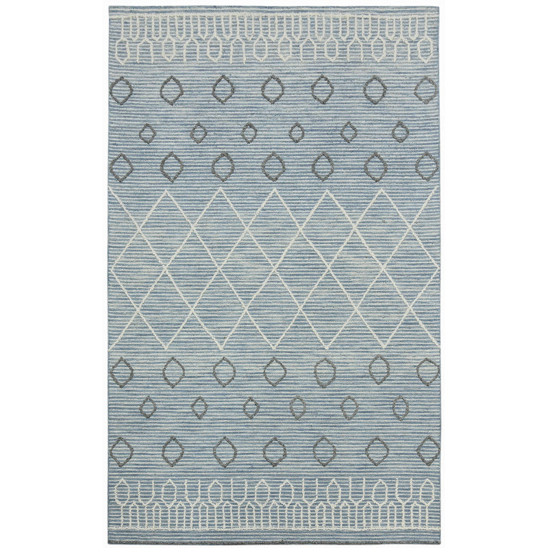 Handmade Blue Wool 9' x 13' Reversible Area Rug