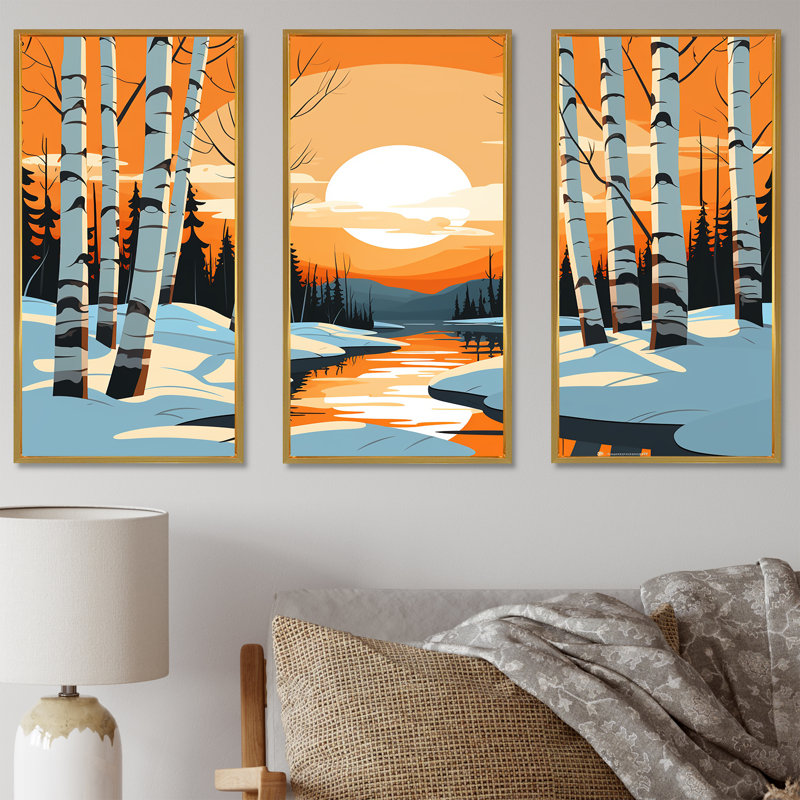 Paysage d'hiver Bolt - Paysage d'hiver, Cadre flottant doré, H 40 po x l 61 po x P 1 po