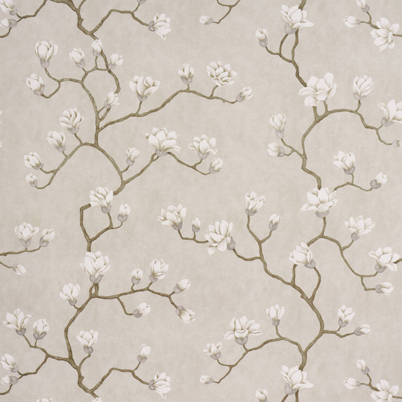 Magnolia Floral Non-Woven Wallpaper Roll, Grisaille