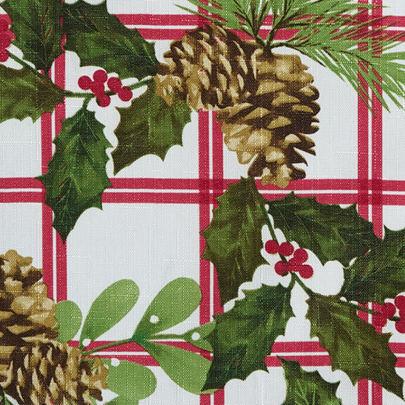 Kalysia Pinecone Plaid Holiday Fabric Tablecloth, 144" x 60"