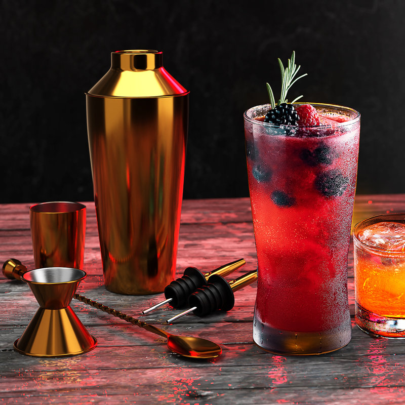 Gold Stainless Steel Cocktail Shaker Set with Bar Tools