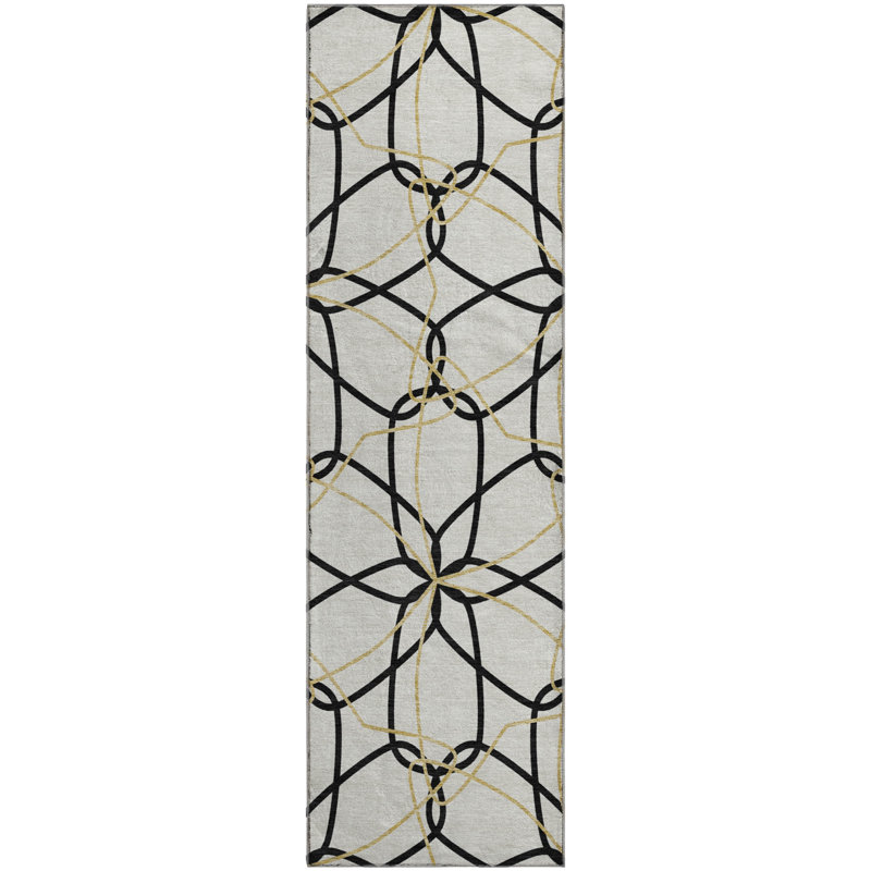 Premium Machine Washable Prisco White Rug, Runner 2'3" x 7'6"