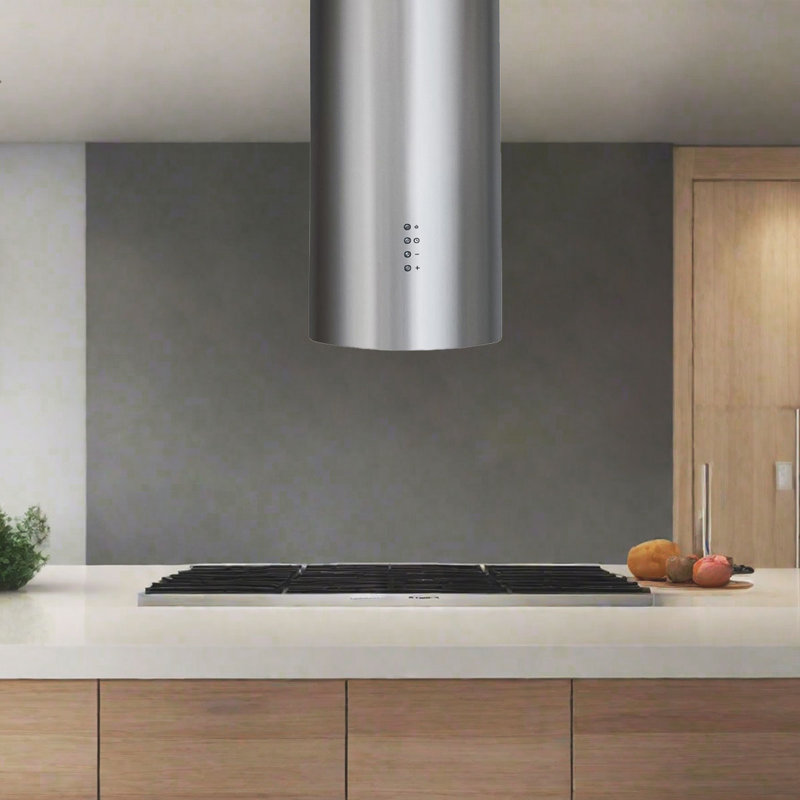 Hotte îlot cylindrique Victory 600 CFM en acier inoxydable, interrupteur à bouton-poussoir à 3 vitesses, minuterie d'arrêt automatique