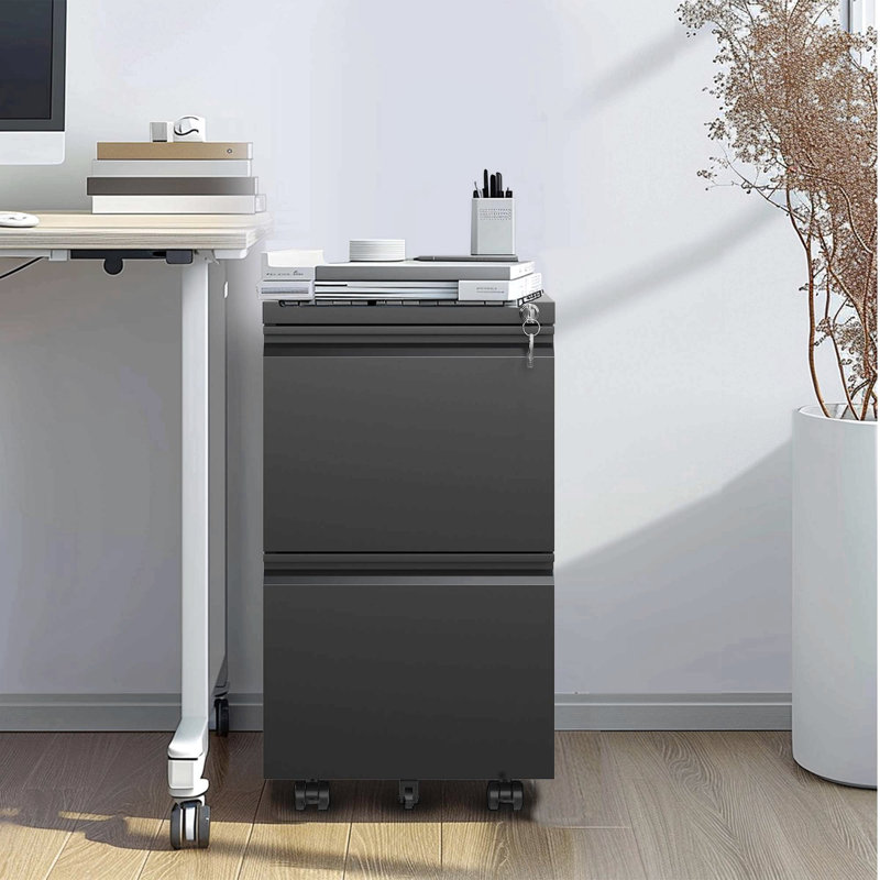 2 Drawer Metal  Mobile File Cabinet, Rolling File Cabinet With Lock For Hanging Legal/Letter/A4 Size,Fully Assembled Except Wheels