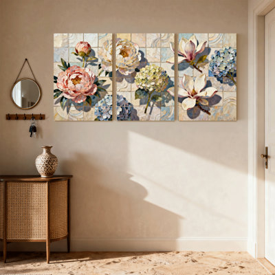 «Plants & Flowers Floral Tiles», ensemble de 3 impressions sur toile