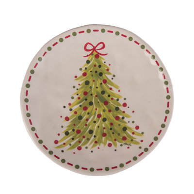 Assiettes à dîner en céramique à motif d'arbres à pois - Assiettes de Noël multicolores pour l'intérieur, parfaites pour la décoration de table, les cadeaux et les cadeaux d'hôtesses - Vaisselle en céramique unique et festive