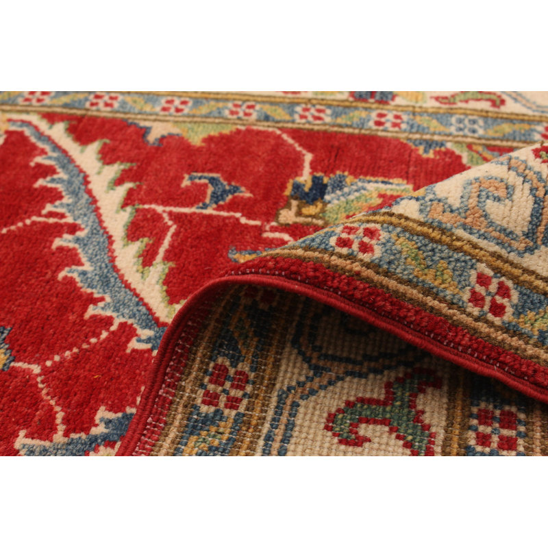 Tapis de couloir unique rouge / beige en laine noué à la main des années 2010 de 2 pi 10 po x 9 pi 6 po Qaiden
