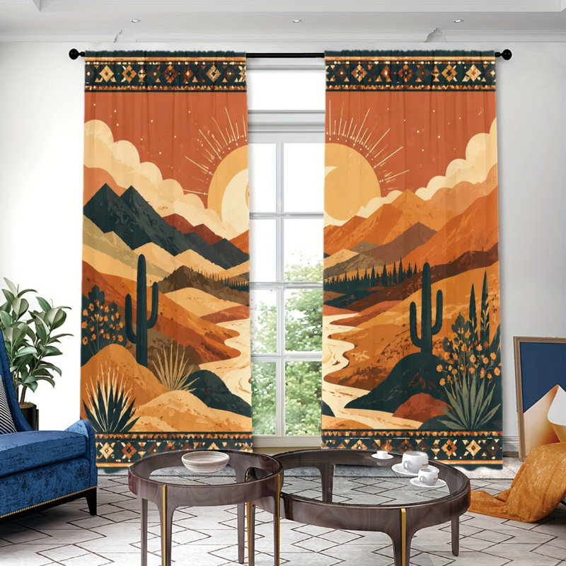 Rideau filtrant 2 pièces Boho Desert Landscape, W52inch*H84inch×2PCS
