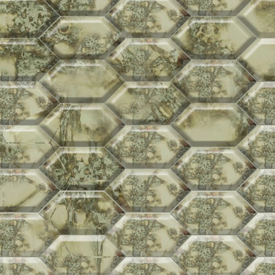 Carreau de mosaïque à miroir hexagonal étiré biseauté 4 po x 8 po (0,22 pi2 / pièce)
