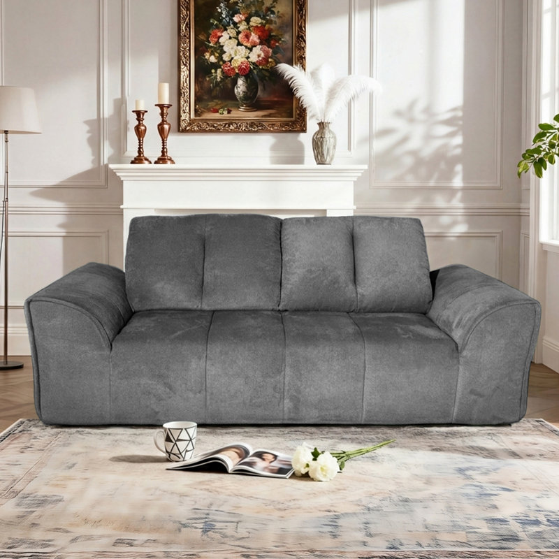 Canapé 2 places moderne en chenille de 175 cm (69 po), garni de mousse à mémoire de forme et de ressorts ensachés, comprimé sous vide, aucun assemblage requis