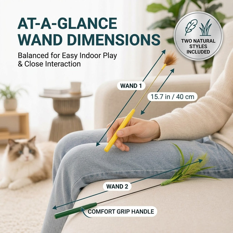 Deux styles de plumes naturelles et un fil métallique flexible donnent à ces baguettes à chat (lot de 2) un mouvement vif pour jouer avec les chats à courte portée sur les canapés, les lits et les tapis.