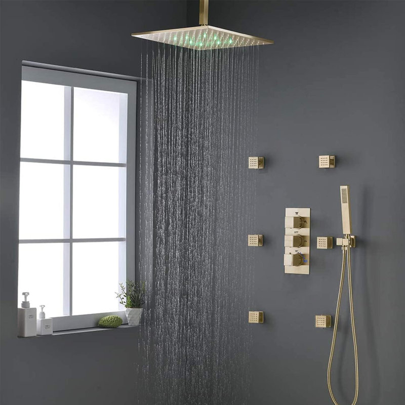 Système de panneau de douche encastré Arlennart Gold, Or brossé