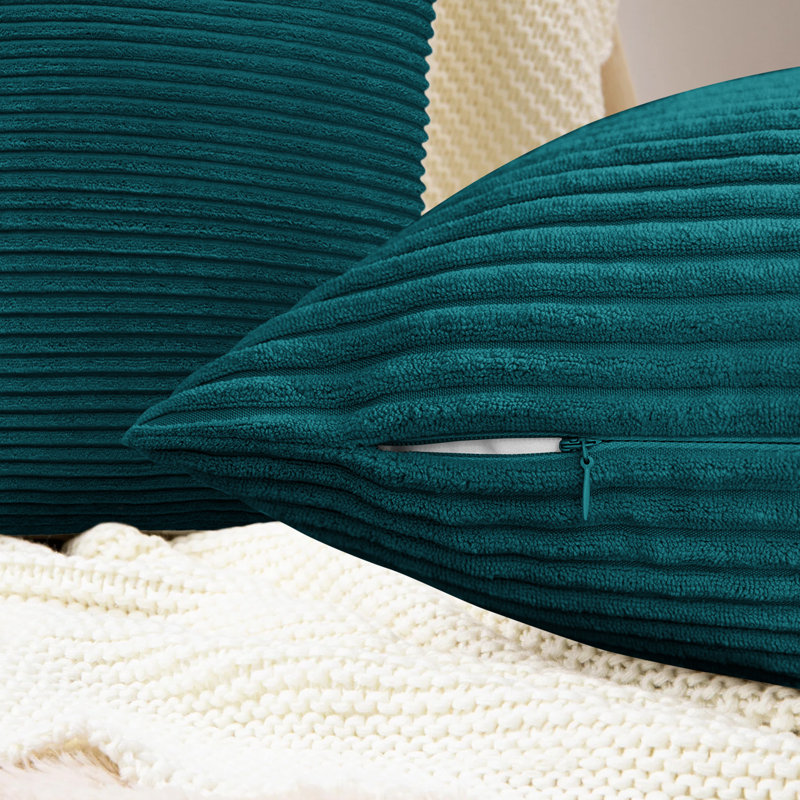 Shadwell Striped Square Scatter Crushed Velvet Cushion Cover, Teal