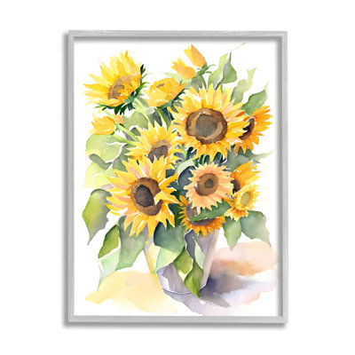 Modern Sunflowers on White Framed Giclee Art by Petals Prints Design