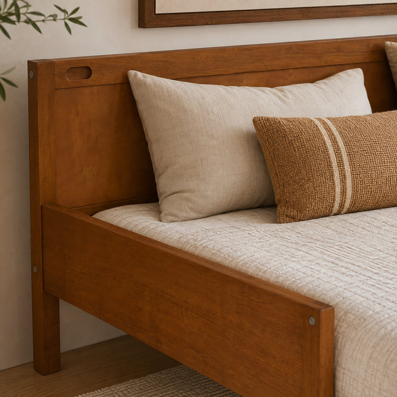 Lit de jour Cavrelisse en bois pleine grandeur avec cadre à trois côtés, canapé-lit plateforme en noyer foncé, construction en pin, contreplaqué et MDF, 10 lattes de soutien pour matelas, aucun sommier requis