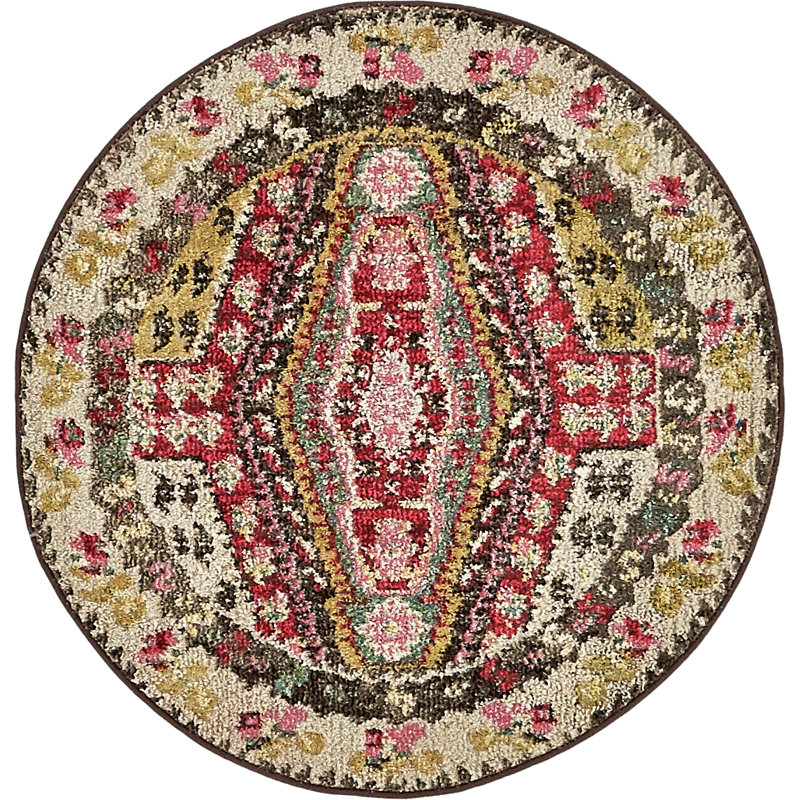 Tapis brun / crème Lonniet Southwestern, Rond 3 pi 3 po