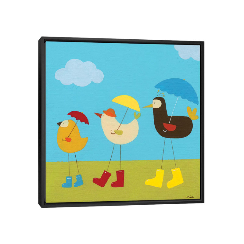 Rainy Day Birds II - reproduction sur toile, H 18 po x l 18 po x P 1,5 po, Toile avec cadre noir, Pas de tapis