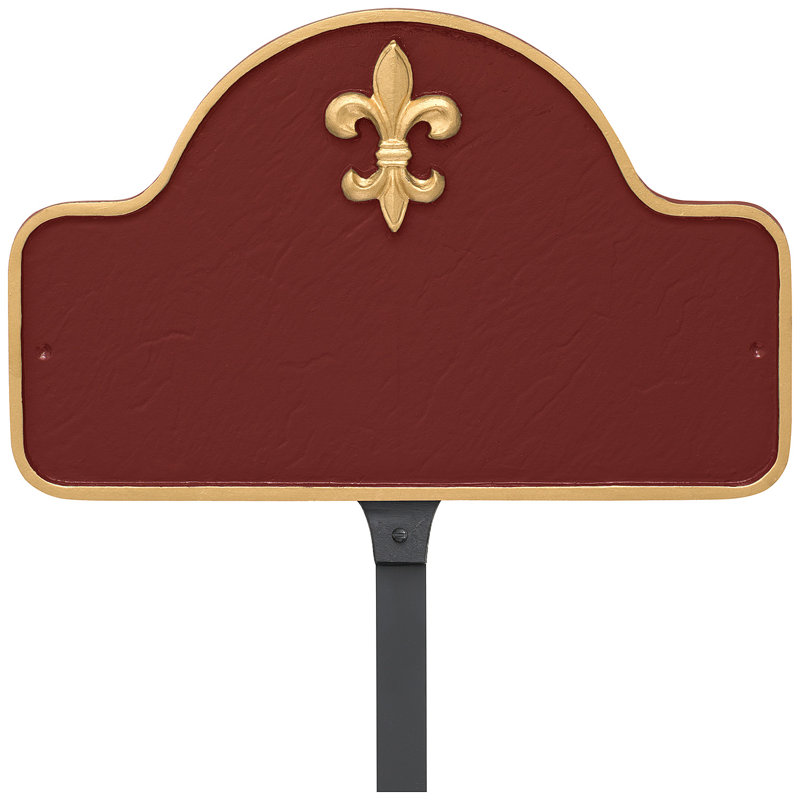 Plaque d'adresse sur 1 ligne Fleur de Lis, Rouge brique / Or