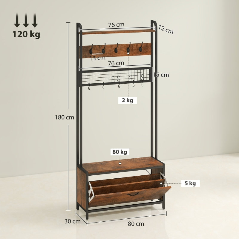 80 cm W Hall Tree, Brown
