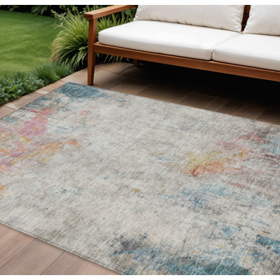 Tapis extérieur bleu sarcelle lavable abstrait 9 pi x 12 pi bleu sarcelle