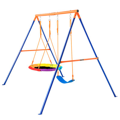 Swing For Backyard 1 Saucer Belt Seat High Weight Capacity Robust Triangular Stability With Metal Stand Adjustable Ropes