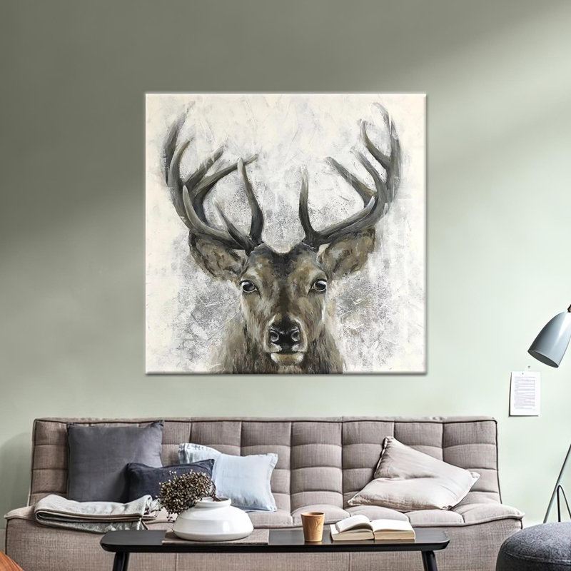 Toile imprimée murale en verre imprimé de cerfs: décor de maison de campagne élégante, 1P encadrée noire