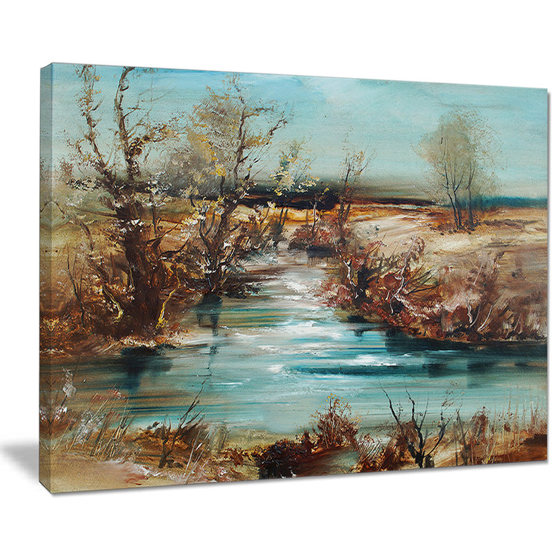 «Trees and Creek», peinture à l'huile sur toile tendue, H 30 po x l 40 po x P 1 po