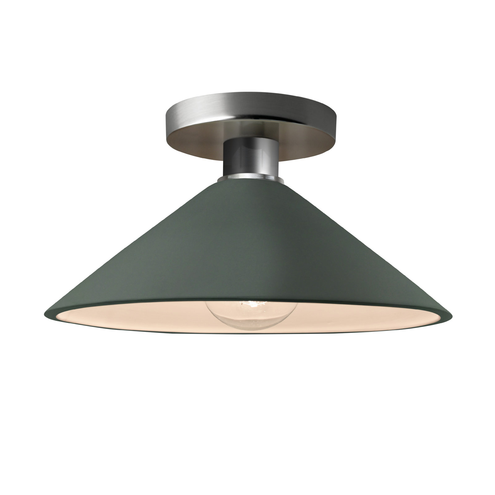 Single Light Ceramic Semi Flush Mount, Pewter Green, Brushed Nickel, LED (Integrated)