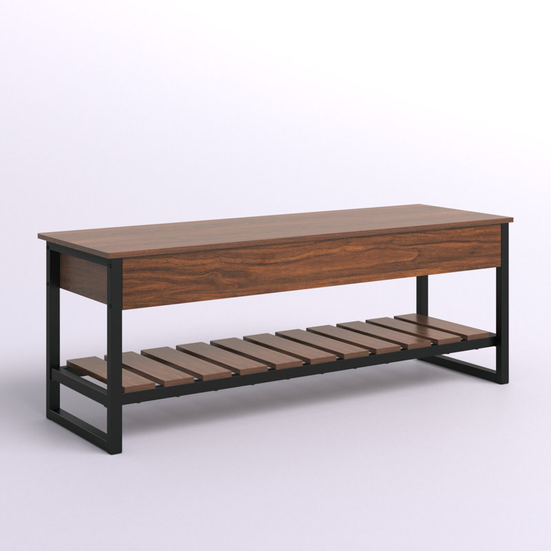 47" Lift Top Storage Bench with Shelf, Walnut
